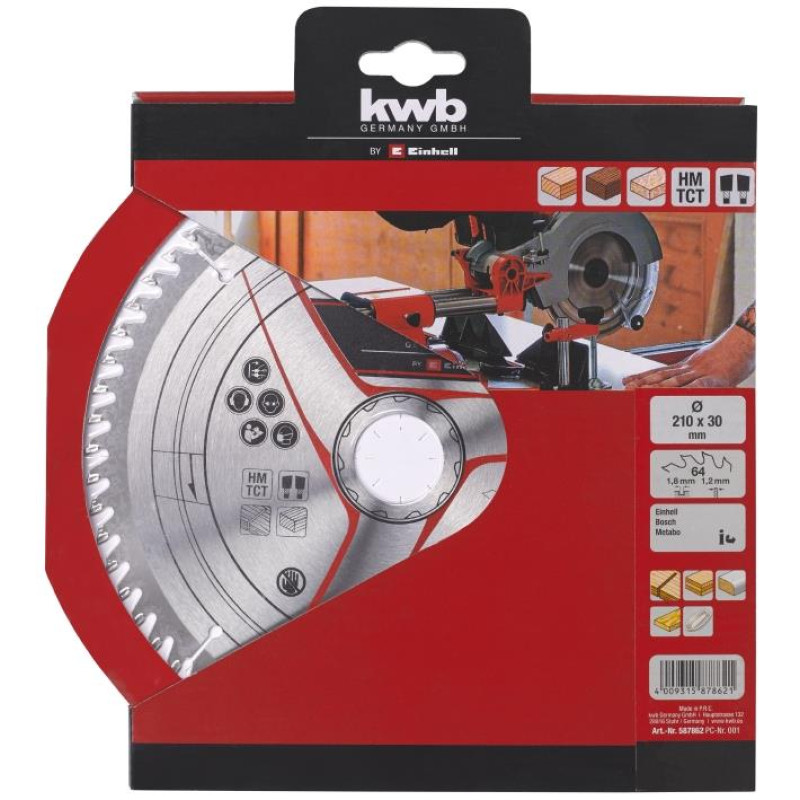 Einhell Пиляльний диск по дереву 210х30х1.2 мм T64 KWB (587862)