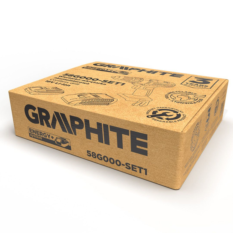 Graphite Шурупокрут-дриль акумуляторний Energy+ 18В 1х2А·год 44Нм 0-350·0-1250об·хв ЗП 1.2кг (58G000-SET1)