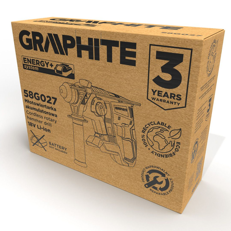 Graphite Перфоратор акумуляторний Energy+ SDS-plus 18В 2.2Дж 2.26кг без АКБ та ЗП (58G027)