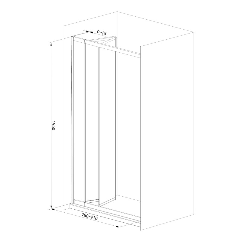 Двері в нішу 85*195см bifold, регульований (+/-5см) профіль хром, скло прозоре