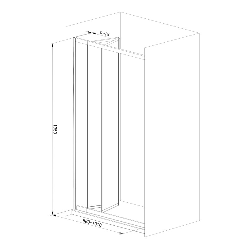 Дверь в нишу 95*195см bifold, регулируемый (+/-5см) профиль хром, стекло прозрачное