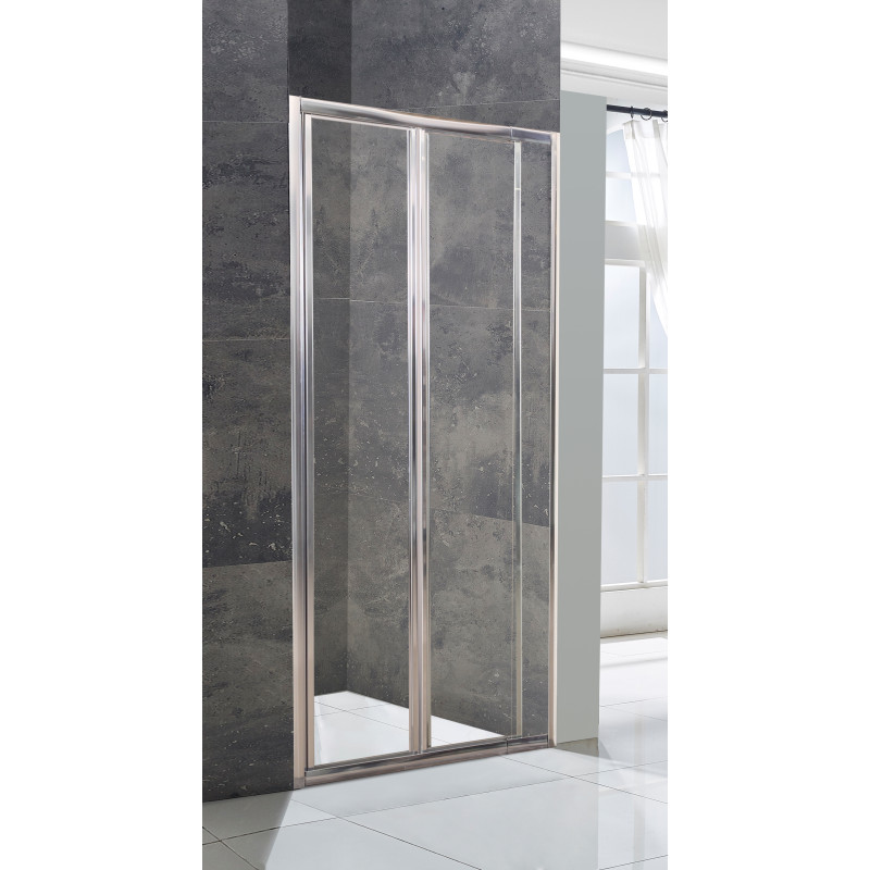 Дверь в нишу 95*195см bifold, регулируемый (+/-5см) профиль хром, стекло прозрачное