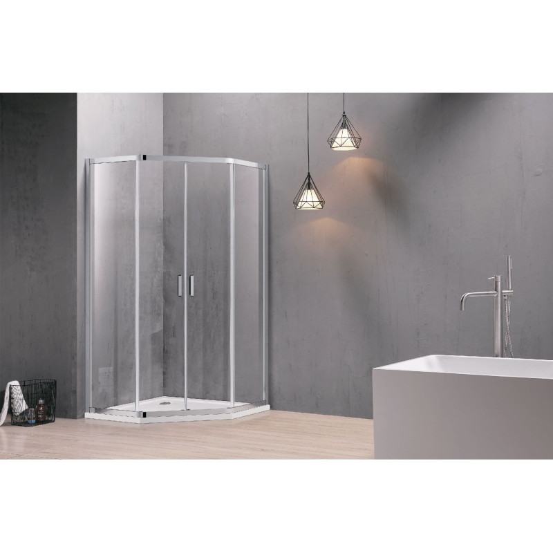 EGER IRIS душова кабіна 5-ти кутна 100*100*211см, з розсувними дверима, в комплекті з піддоном і сифоном, (599-143)