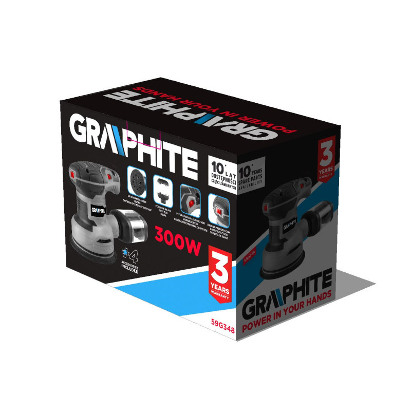Graphite Шліфмашина ексцентрикова 300Вт 125мм 7000-13000об·хв орбіта 1мм 1.21кг (59G348)