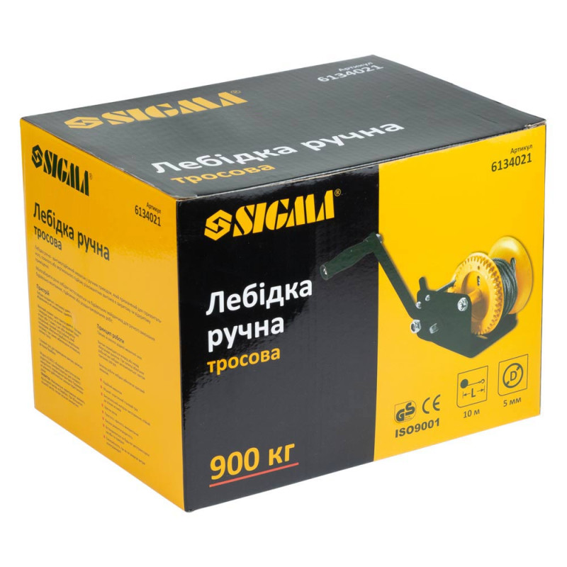 SIGMA Лебідка ручна барабанна сталевий трос 10м×5мм, 900кг (6134021)