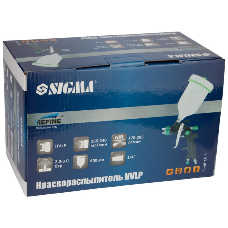 REFINE Краскораспылитель HVLP Ø1.8мм 170-285л/мин 2-3бар в/б 600мл (пласт) (6812381)