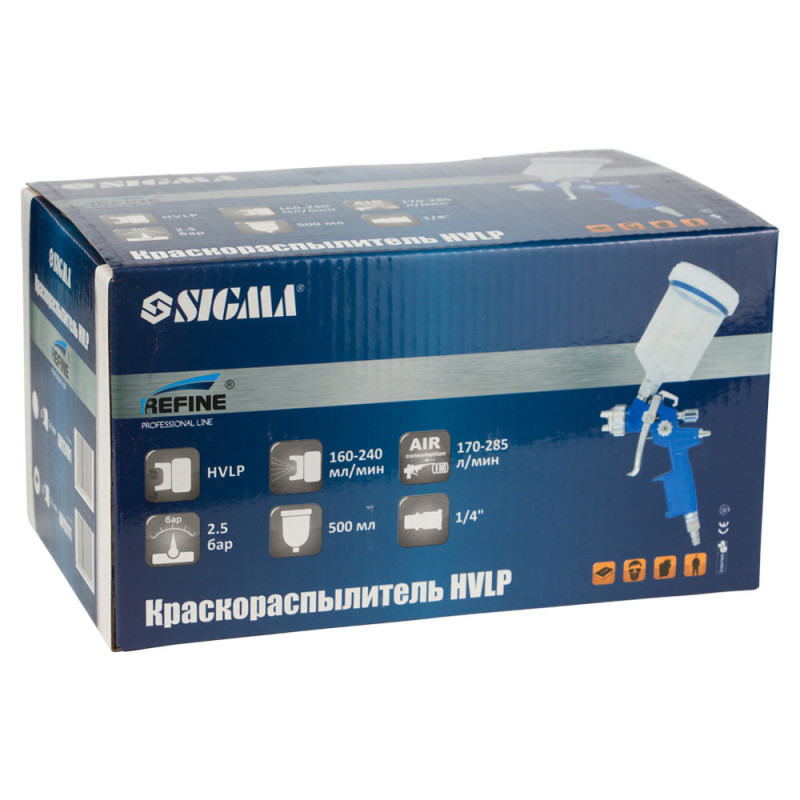 REFINE Краскораспылитель HVLP Ø1.7мм 170-285л/мин 2.5бар в/б 500мл (пласт) (6812411)
