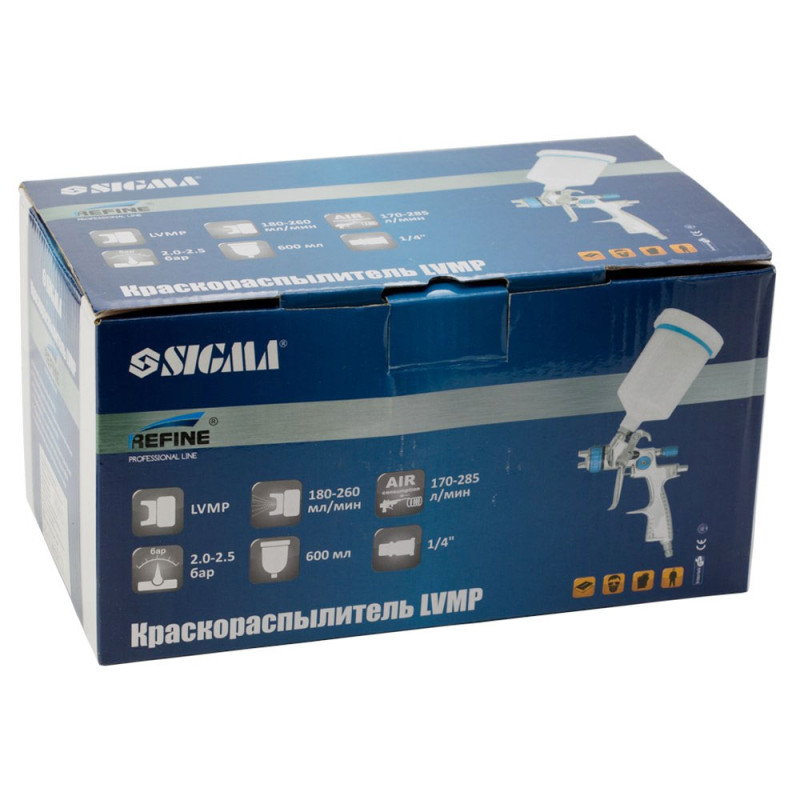 REFINE Краскораспылитель LVMP Ø1.7мм 170-285л/мин 2-2.5бар в/б 600мл (пласт) (6814231)