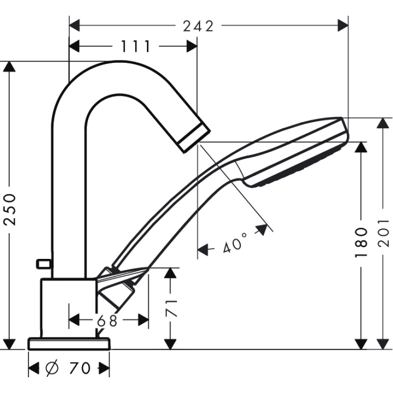 Hansgrohe Logis Змішувач для ванни, на три отвори, з ручним душем, (71310000)