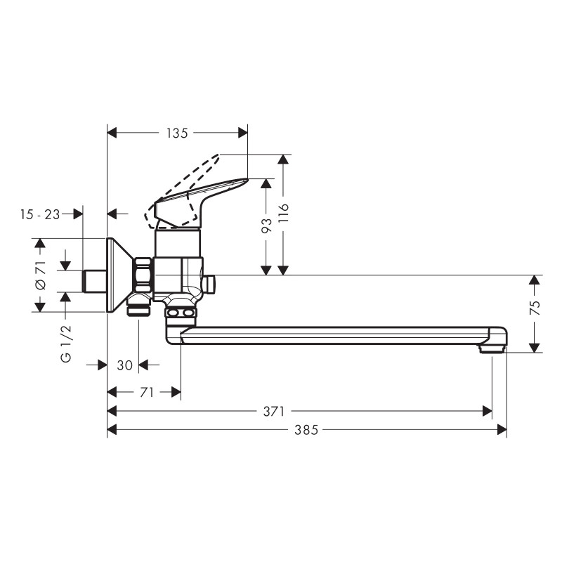 Hansgrohe Змішувач одинважільний для ванни с длинным изливом Logis (71402000)