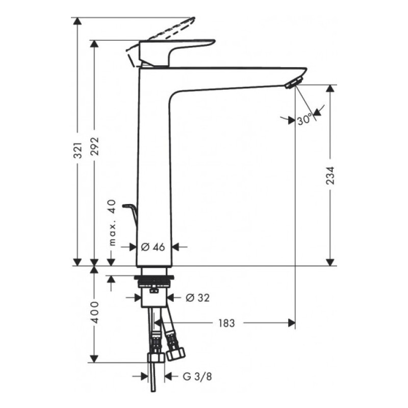 Hansgrohe Змішувач для раковини Talis E з донним клапаном (71716670)