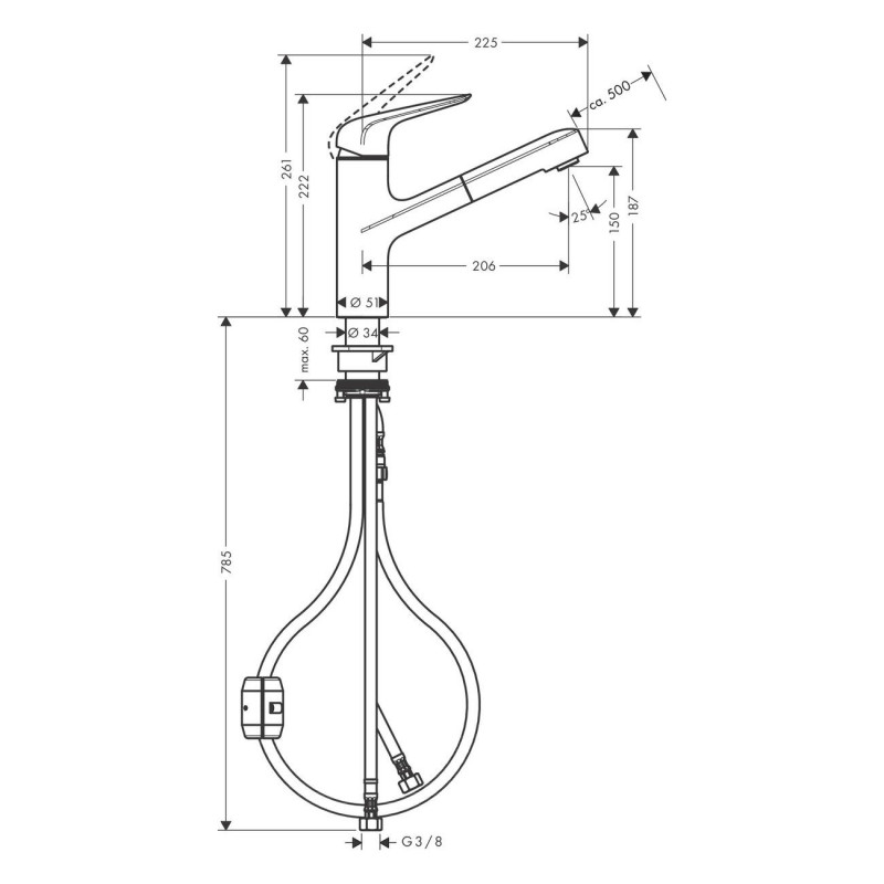Hansgrohe Змішувач одноважільний для кухні M427-H150 з витяжним виливом (71814000)