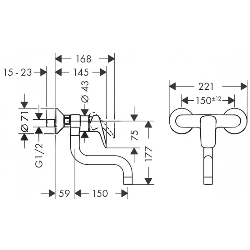Hansgrohe Logis Змішувач для кухні, настінний, одноважiльний, (71836000)