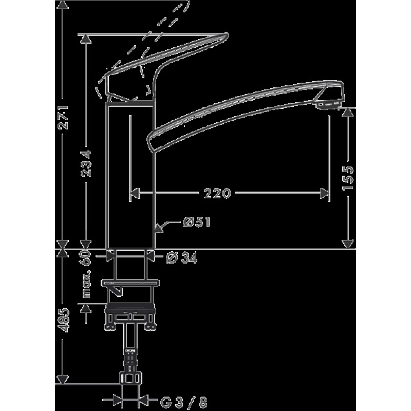 Hansgrohe Logis Змішувач для кухні 160, одноважільний, CoolStart Eco, хром, (71839000)