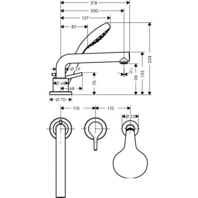Hansgrohe Talis S Змішувач на край ванни, на 3 отвори, хром, (72417000)