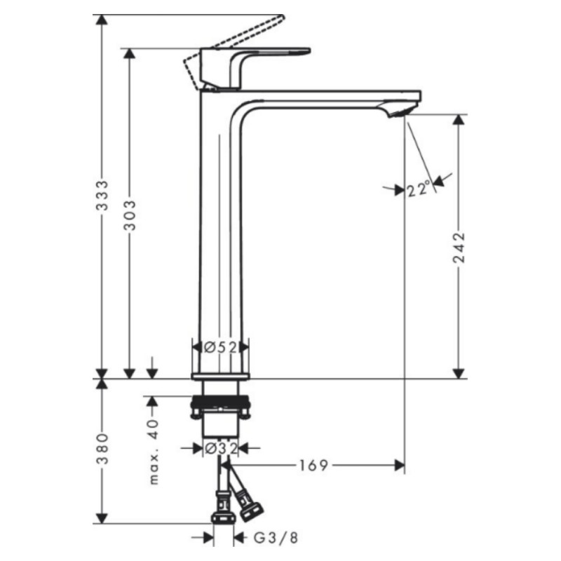 Hansgrohe REBRIS E змішувач для умивальника 240, CoolStart,EcoSmart +, хром, (72591000)
