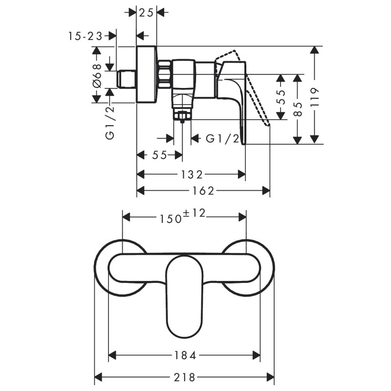 Hansgrohe REBRIS S змішувач для душу, чорнийматовий, (72640670)