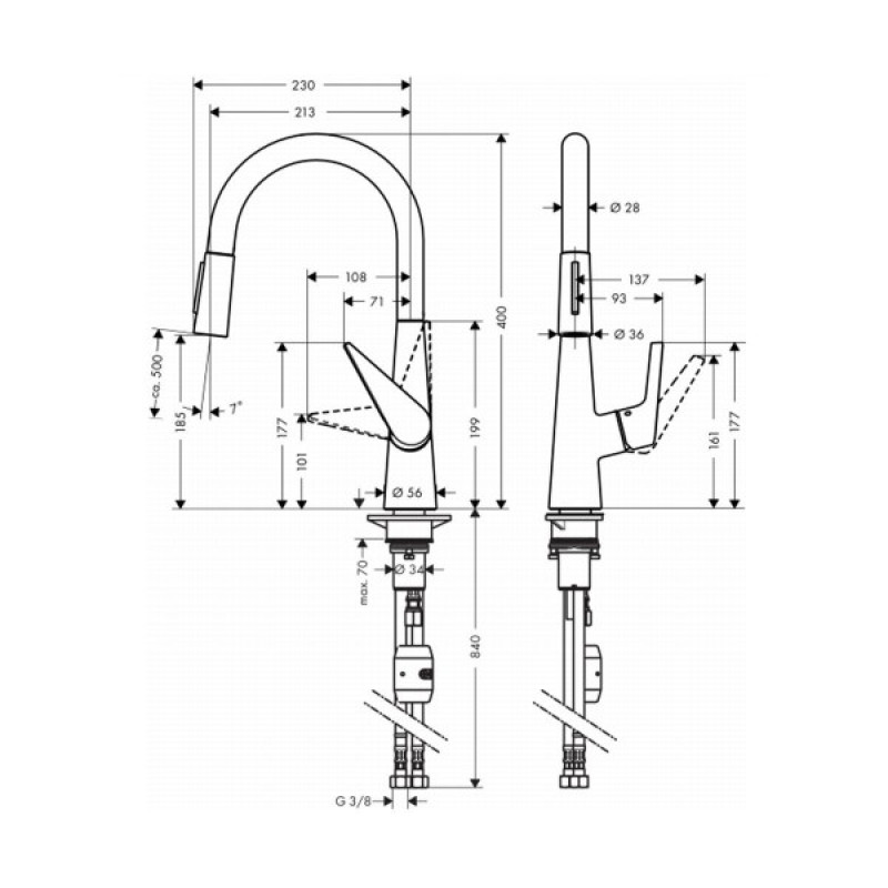 Hansgrohe Talis S Змішувач для кухні, одноважiльний, з висувною лійкою, колір нержавіюча сталь, (72813800)