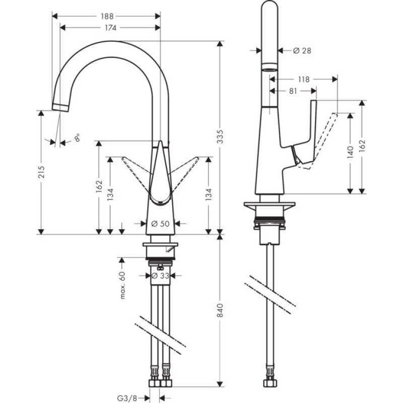 Hansgrohe Talis S 220 Змішувач для кухні, одноважiльний, (72814000)