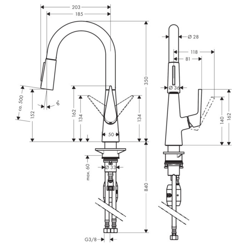 Hansgrohe Talis S Змiшувач для кухнi 160, одноважiльний, з висувним душем, хром, (72815000)
