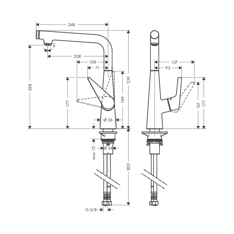 Hansgrohe Змішувач для кухні Talis Select S з поворотним виливом (72820000)