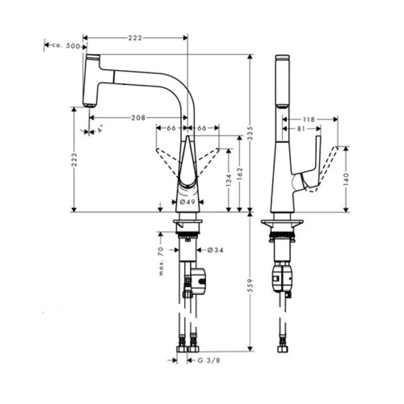 Hansgrohe Змішувач для кухні Talis Select S з висувним виливом (72822000)