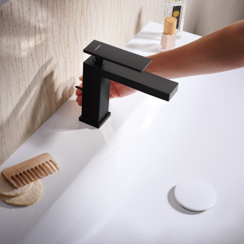 Hansgrohe TECTURIS E смеситель для умывальника 110, однорычажный, push-open, Eco Smart,цвет черный матовый, (73010670)