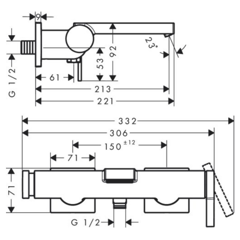 Hansgrohe TECTURIS E смеситель для ванны, однорычажный, цвет черный матовый, (73420670)