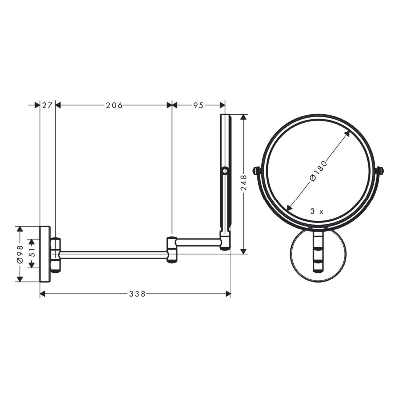 Hansgrohe Logis Дзеркало для голiння, настiнне, хром, (73561000)
