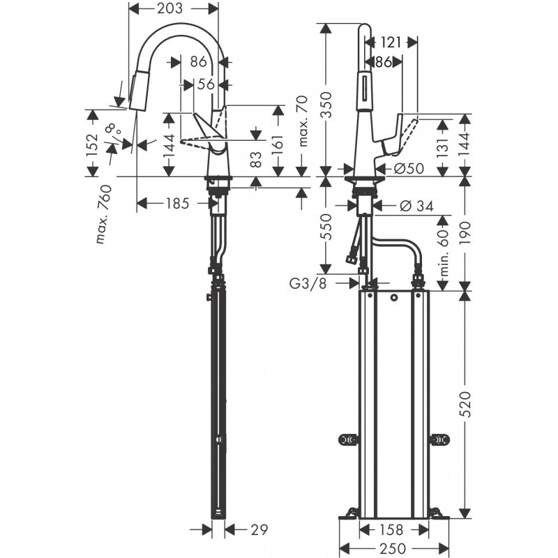 Hansgrohe TALIS M51 смеситель для кухни, однорычажный, 160, с вытяжным душем, 2jet, sBox, (73850000)