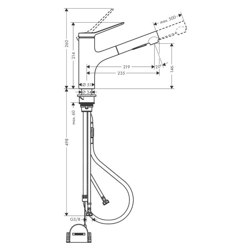 Hansgrohe Змішувач для кухні Zesis M33 150 з витяжним виливом sBox Lite (74803800)