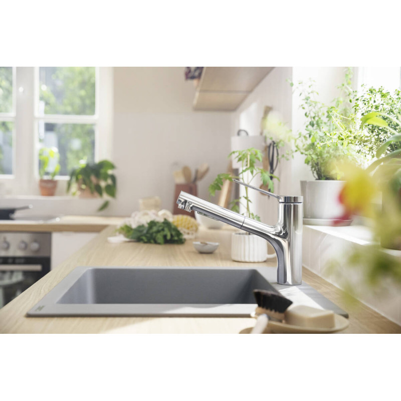 Hansgrohe Змішувач для кухні Zesis M33 150 з витяжним виливом (74810000)