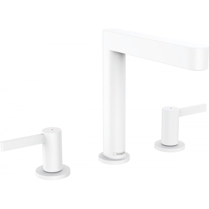 Hansgrohe FINORIS змішувач для умивальника 160, на 3 отвори,зі зливним гарнітуром push-open, білий матовий, (76034700)