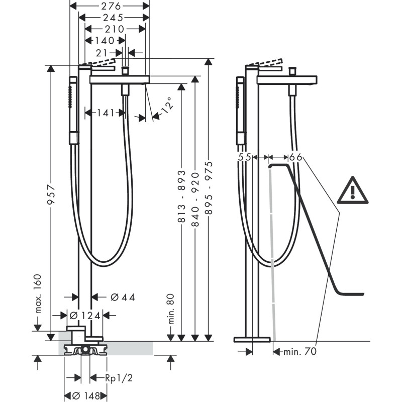 Hansgrohe Змішувач для ванни Finoris підлоговий чорний матовий