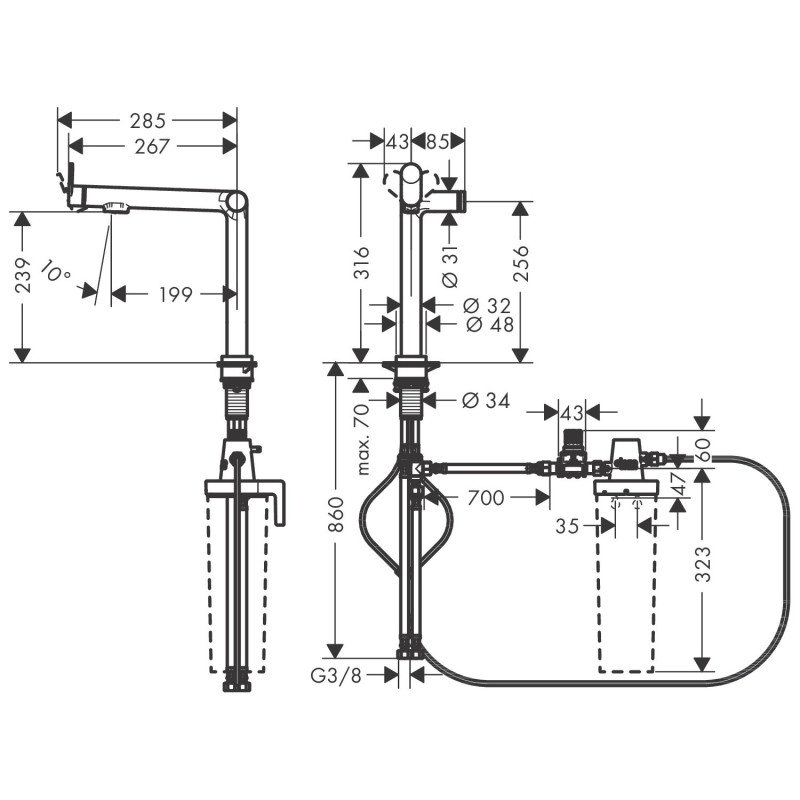 Hansgrohe AQITTURA M91 змішувач для кухні, 240, 1jet, чорний матовий, (76804670)