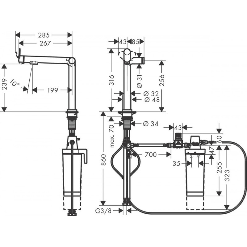 Hansgrohe AQITTURA M91 смеситель для кухни, 240, 1jet, сталь, (76804800)