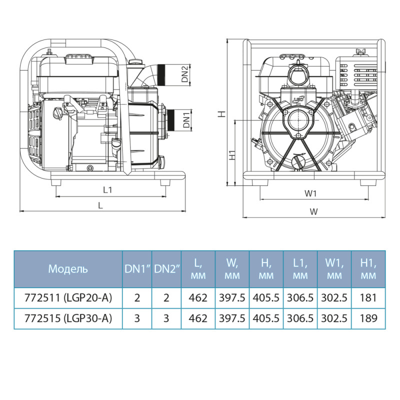 Leo Мотопомпа 5.5 к.с. Hmax 30м Qmax 30м³/год (4-х тактний) LGP20-A (772511)