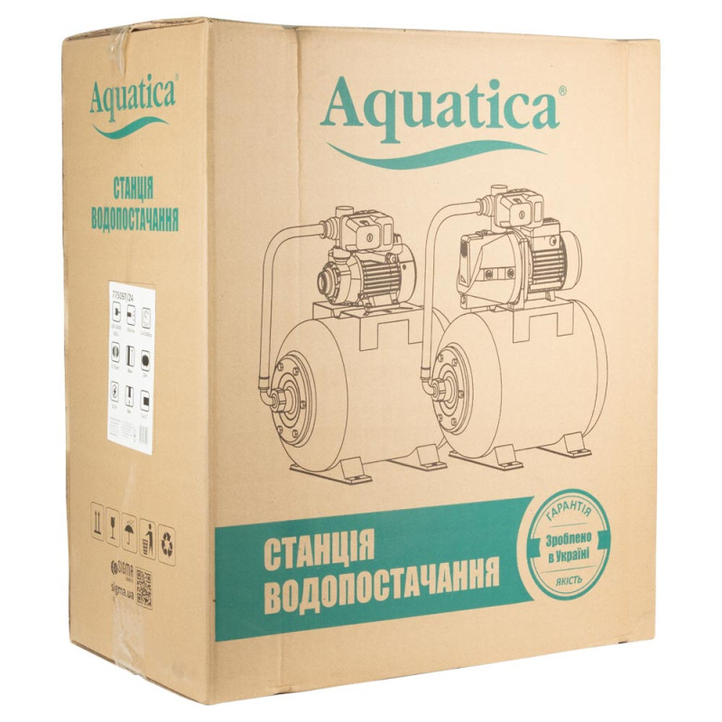 Aquatica Станція 0.75кВт Hmax 46м Qmax 50л/хв (самовсмоктуючий насос нерж) 24л Україна (775097/24)