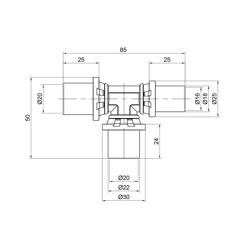 Icma Трійник прес 20х20х16 №406 (81406BQBQGH06)