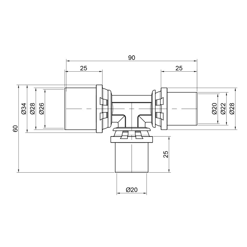 Icma Трійник прес 20х20х26 №406 (81406BQBQGP06)