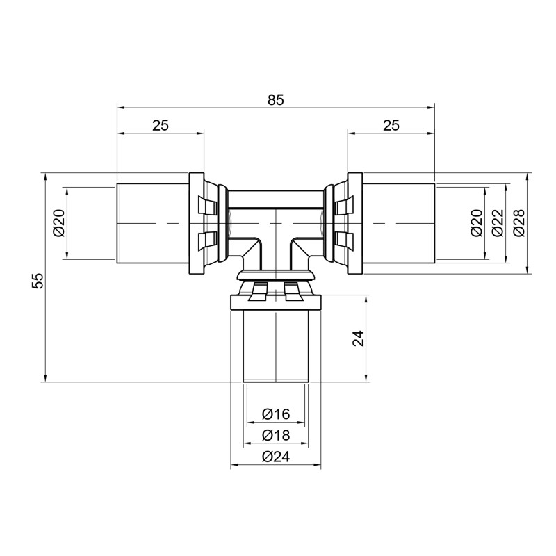 Icma Трійник прес 20х16х20 №406 (81406BQGHBQ06)