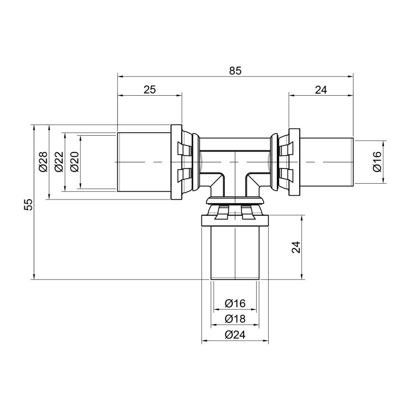Icma Трійник прес 16х16х20 №406 (81406GHGHBQ06)