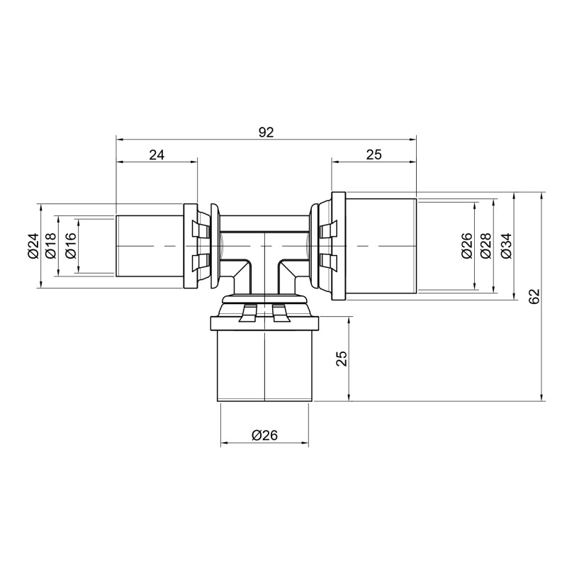 Icma Трійник прес 26х26х16 №406 (81406GPGPGH06)