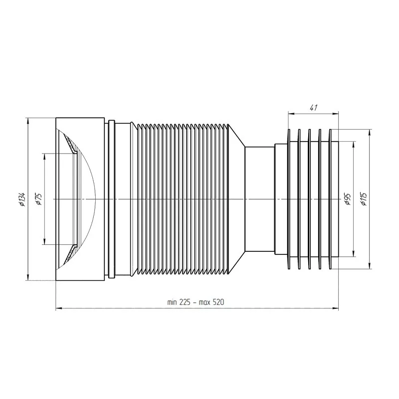 ANI-plast Подовжувач гнучкий для унітазу K828R випуск Ø110 мм (230-530 мм)