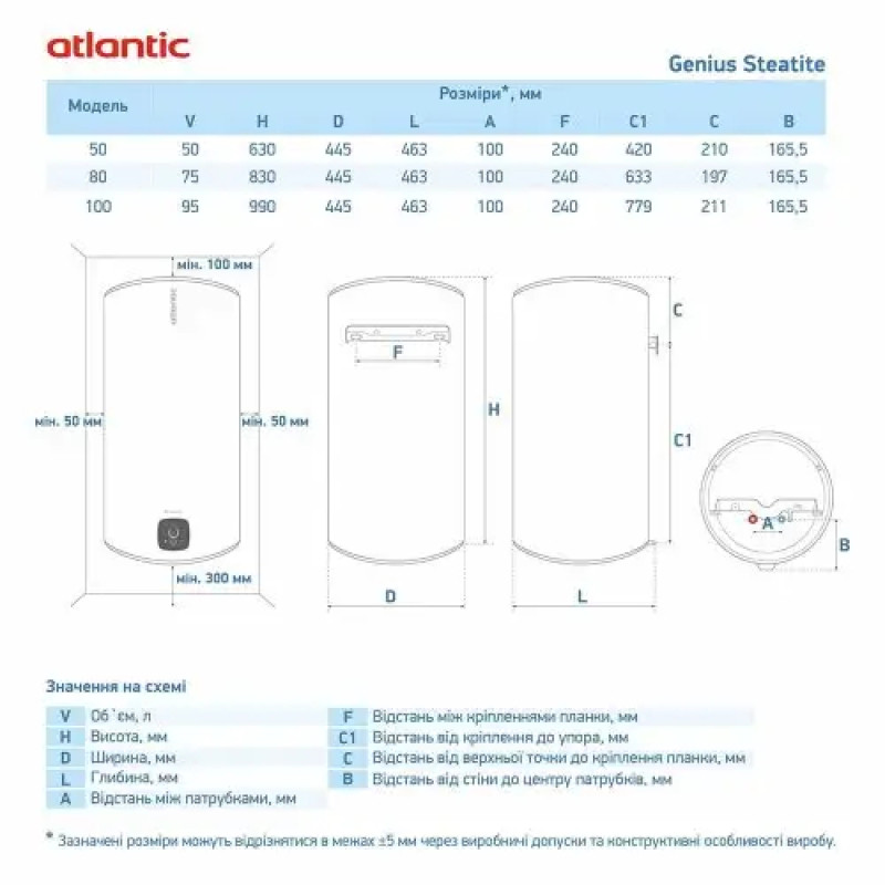 Бойлер Atlantic Steatite Genius, 1,8 кВт, побутовий VM 050 D400S-3E-C (841352)