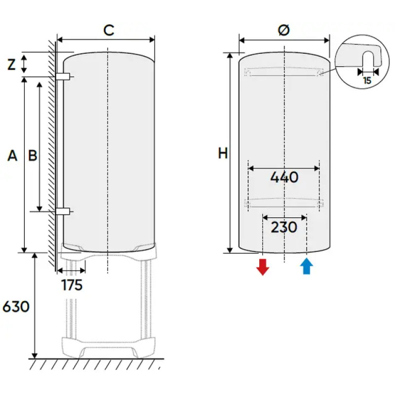 Бойлер Atlantic Steatite Central Domestic Wall Mounted 200 ES-VM200ME-S (2200W) (881221)