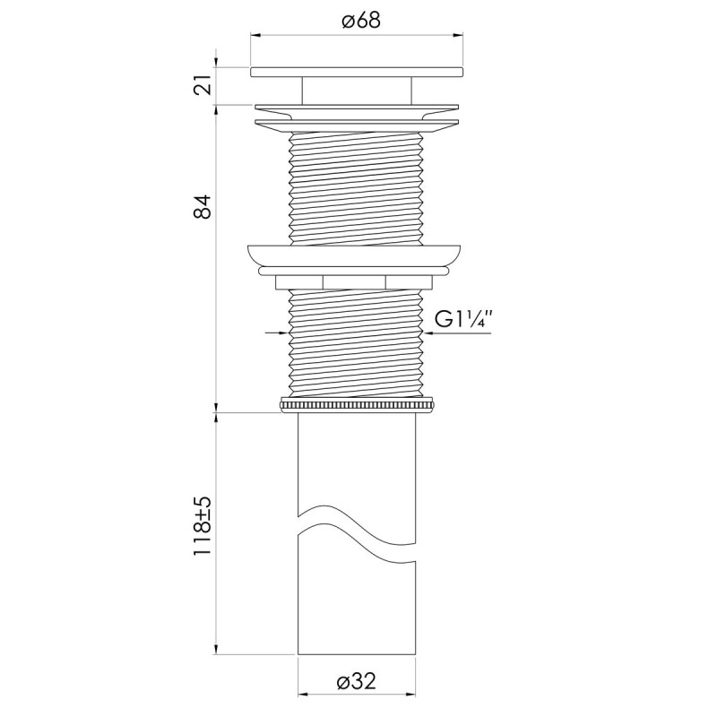 Донний клапан для мийки без переливу Solid surface, VOLLE (90-00-010)