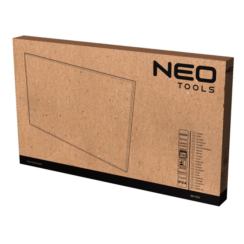 Панель інфрачервона Neo Tools, 600Вт, дистанційне управління, 100х60х3.8см, IP24, термостат, білий (90-103)