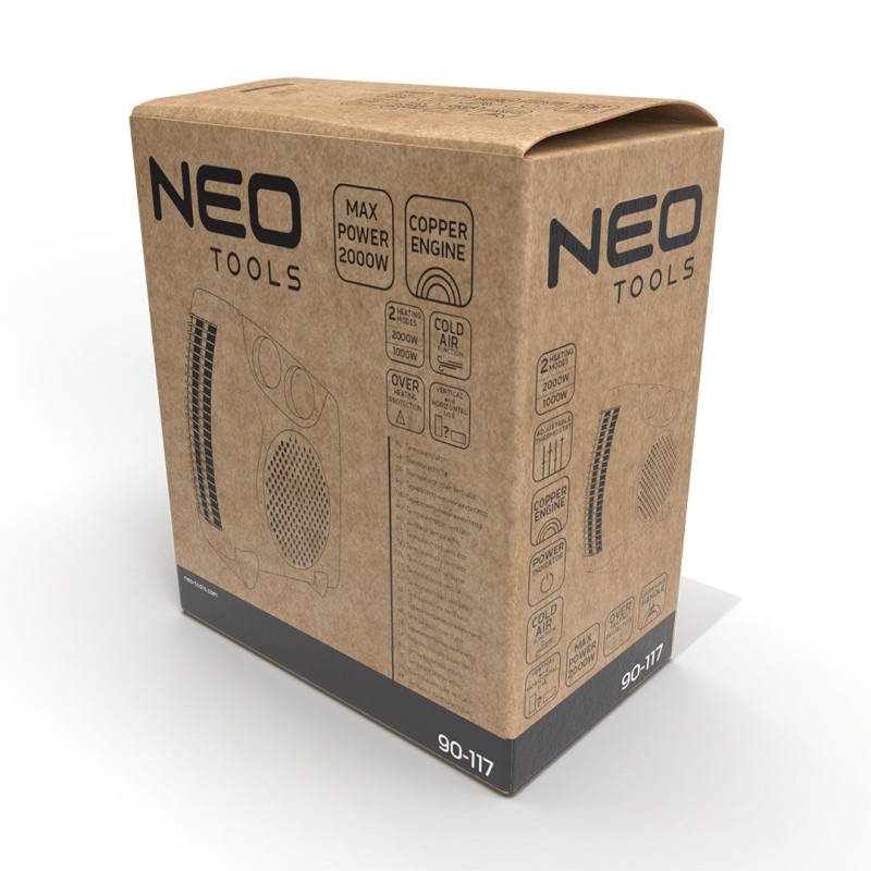 Тепловентилятор електричний Neo Tools, 2кВт, термостат, білий, 1.18кг (90-117)