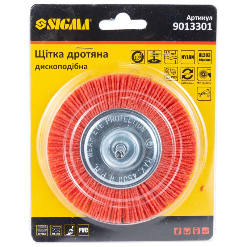 SIGMA Щітка дротяна дископодібна Ø100мм хвостовик Ø6мм (нейлонова) (9013301)